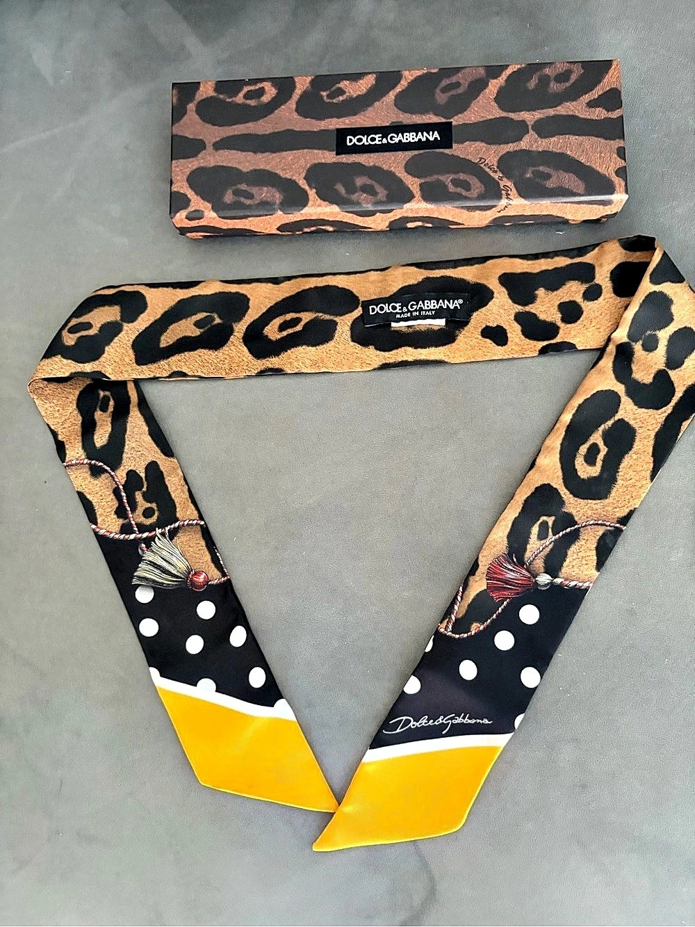 Dolce & Gabbana Animal Print Silk Scarf in Brown & Yellow